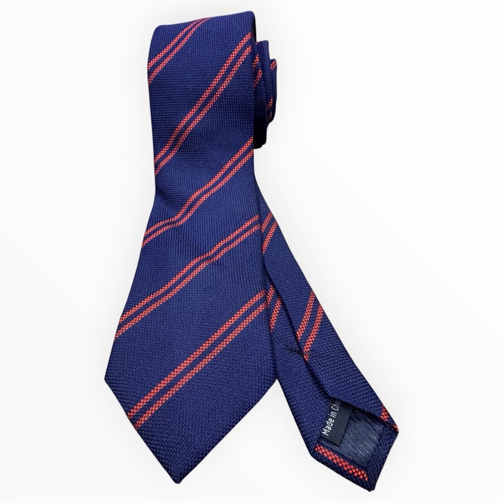 MR. USHER Men's Woven Cotton Tie Blue Red Striped Standard Classic One Size